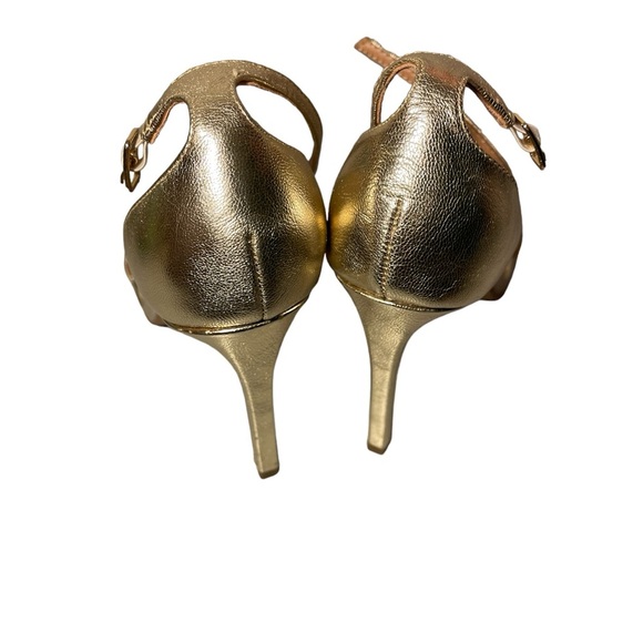 Halston Heritage Single Strap Leather Gold Heels Size 7.5 - Picture 3 of 5